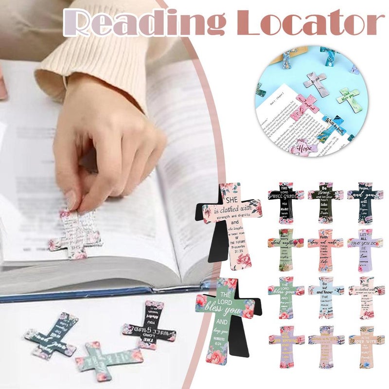 12Pcs Magnetic Cross Bookmarks, Reading Locator, Christian Cross Magnetic Page Markers, Religious Bible Verses Bookmarks for Bible Study, Readers, Students Use - Image 2